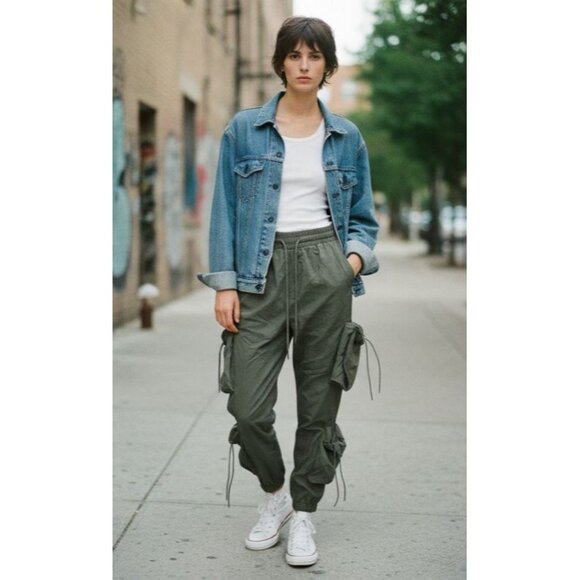 Boohoo Womens Drawstring Cargo Pants With Ruched Details Size 6 - Picture 1 of 9